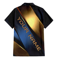 Angry Bowling Ball and Pins Family Matching Mermaid Dress and Hawaiian Shirt with Blue and Gold Metallic Stripe Graphic Design - Wonder Print Shop