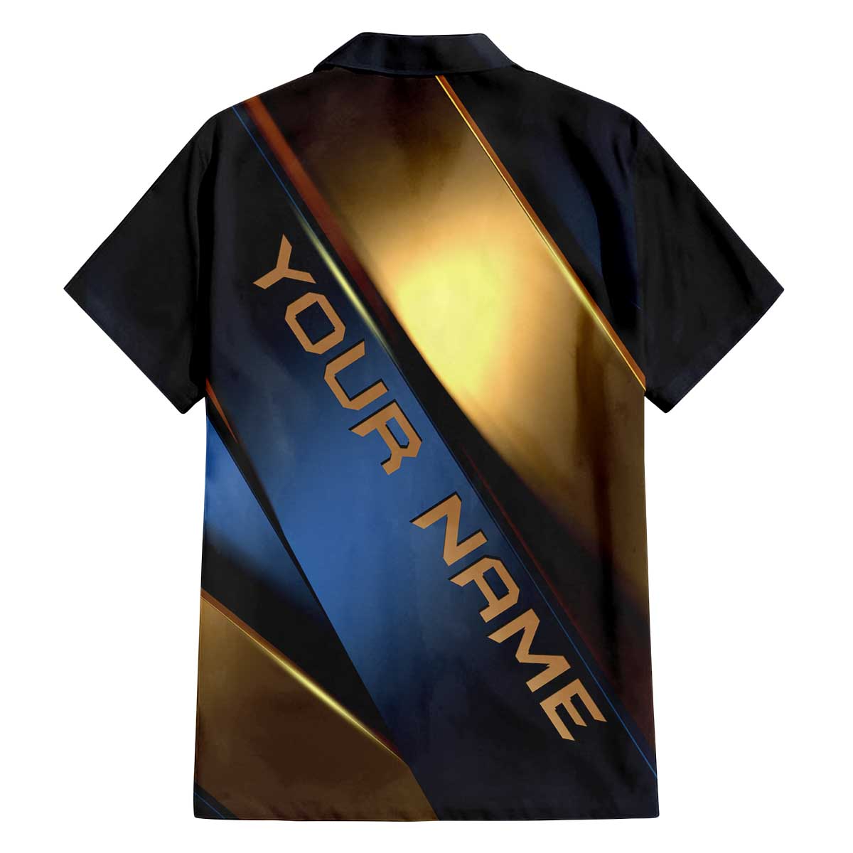 Angry Bowling Ball and Pins Family Matching Off The Shoulder Long Sleeve Dress and Hawaiian Shirt with Blue and Gold Metallic Stripe Graphic Design - Wonder Print Shop