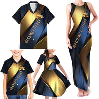 Angry Bowling Ball and Pins Family Matching Tank Maxi Dress and Hawaiian Shirt with Blue and Gold Metallic Stripe Graphic Design - Wonder Print Shop