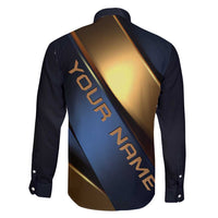 Angry Bowling Ball and Pins Family Matching Tank Maxi Dress and Hawaiian Shirt with Blue and Gold Metallic Stripe Graphic Design - Wonder Print Shop