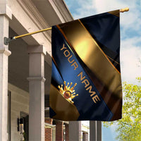 Angry Bowling Ball and Pins Garden Flag with Blue and Gold Metallic Stripe Graphic Design - Wonder Print Shop