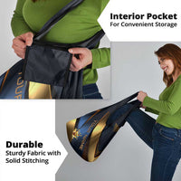 Angry Bowling Ball and Pins Grocery Bag with Blue and Gold Metallic Stripe Graphic Design - Wonder Print Shop