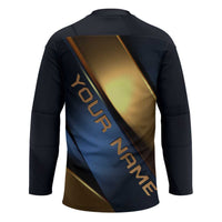 Angry Bowling Ball and Pins Hockey Jersey with Blue and Gold Metallic Stripe Graphic Design - Wonder Print Shop