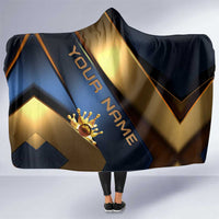 Angry Bowling Ball and Pins Hooded Blanket with Blue and Gold Metallic Stripe Graphic Design - Wonder Print Shop