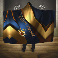 Angry Bowling Ball and Pins Hooded Blanket with Blue and Gold Metallic Stripe Graphic Design - Wonder Print Shop