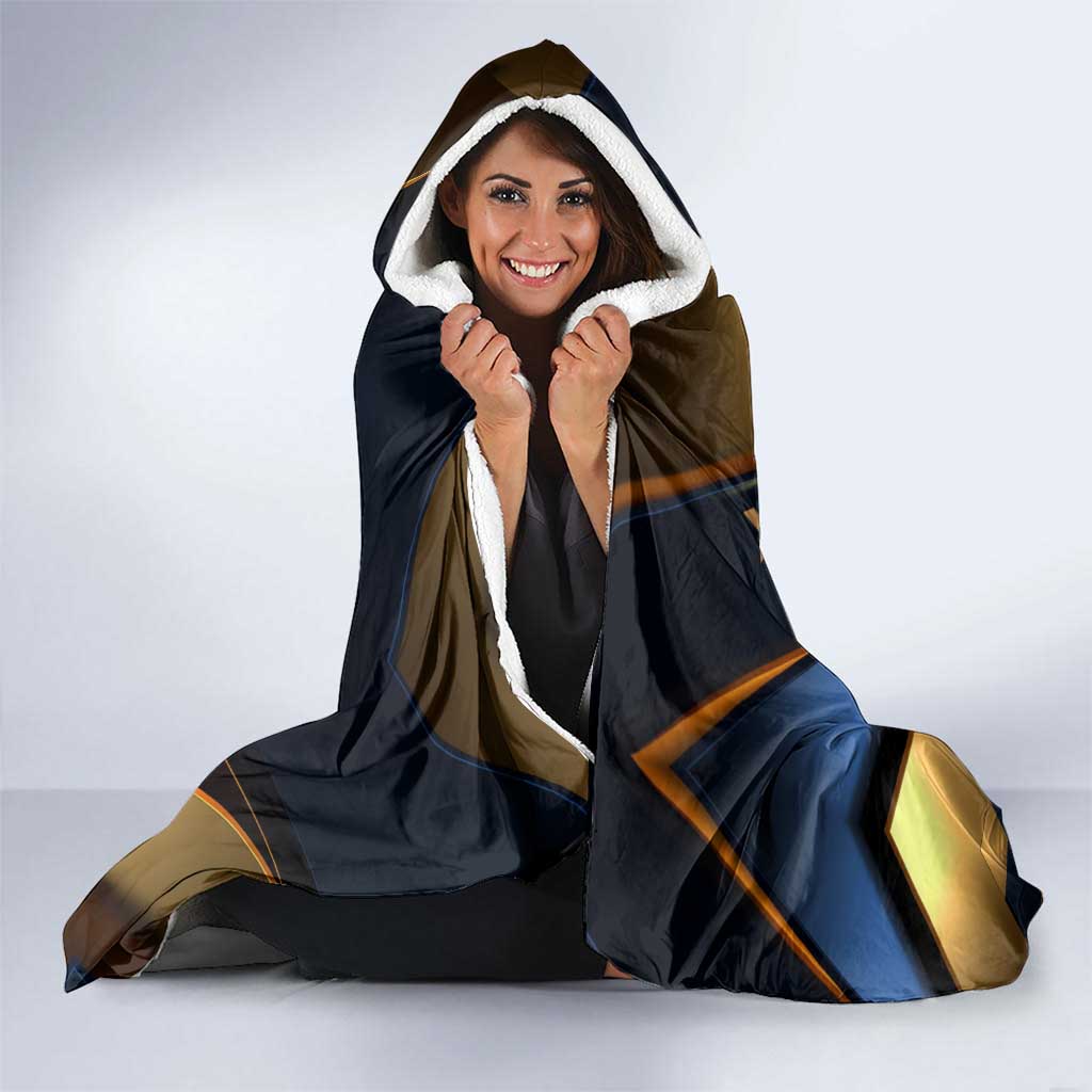 Angry Bowling Ball and Pins Hooded Blanket with Blue and Gold Metallic Stripe Graphic Design - Wonder Print Shop