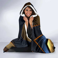 Angry Bowling Ball and Pins Hooded Blanket with Blue and Gold Metallic Stripe Graphic Design - Wonder Print Shop