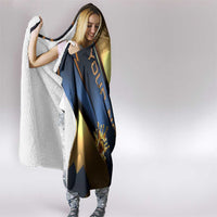 Angry Bowling Ball and Pins Hooded Blanket with Blue and Gold Metallic Stripe Graphic Design - Wonder Print Shop