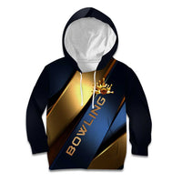 Angry Bowling Ball and Pins Kid Hoodie with Blue and Gold Metallic Stripe Graphic Design - Wonder Print Shop
