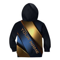 Angry Bowling Ball and Pins Kid Hoodie with Blue and Gold Metallic Stripe Graphic Design - Wonder Print Shop