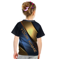 Angry Bowling Ball and Pins Kid T Shirt with Blue and Gold Metallic Stripe Graphic Design - Wonder Print Shop
