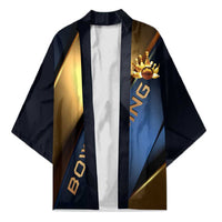 Angry Bowling Ball and Pins Kimono with Blue and Gold Metallic Stripe Graphic Design - Wonder Print Shop