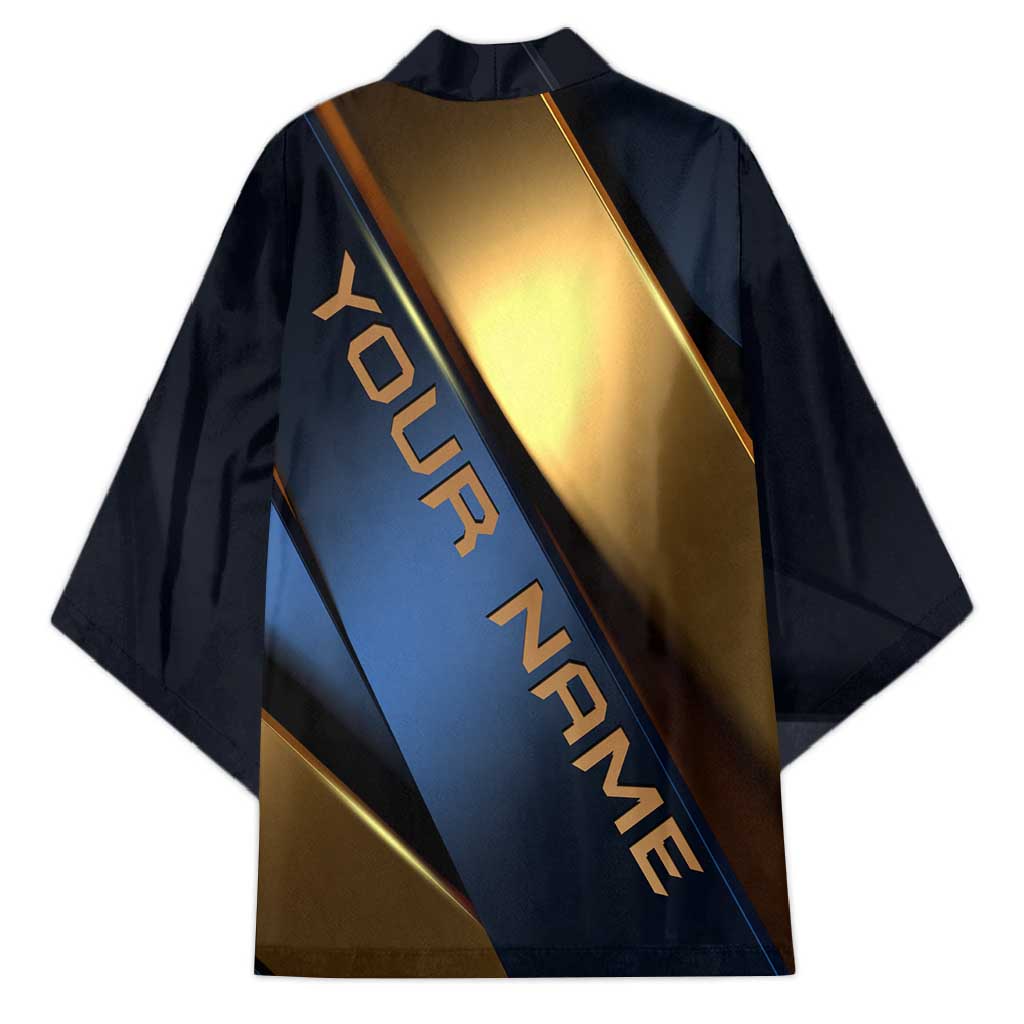 Angry Bowling Ball and Pins Kimono with Blue and Gold Metallic Stripe Graphic Design - Wonder Print Shop