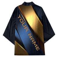 Angry Bowling Ball and Pins Kimono with Blue and Gold Metallic Stripe Graphic Design - Wonder Print Shop