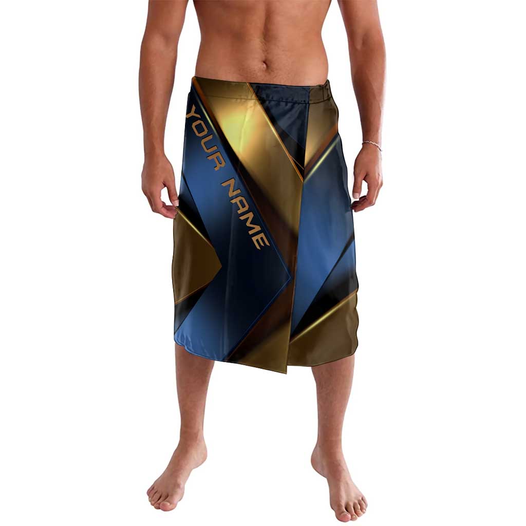 Angry Bowling Ball and Pins Lavalava with Blue and Gold Metallic Stripe Graphic Design - Wonder Print Shop