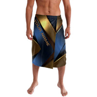 Angry Bowling Ball and Pins Lavalava with Blue and Gold Metallic Stripe Graphic Design - Wonder Print Shop