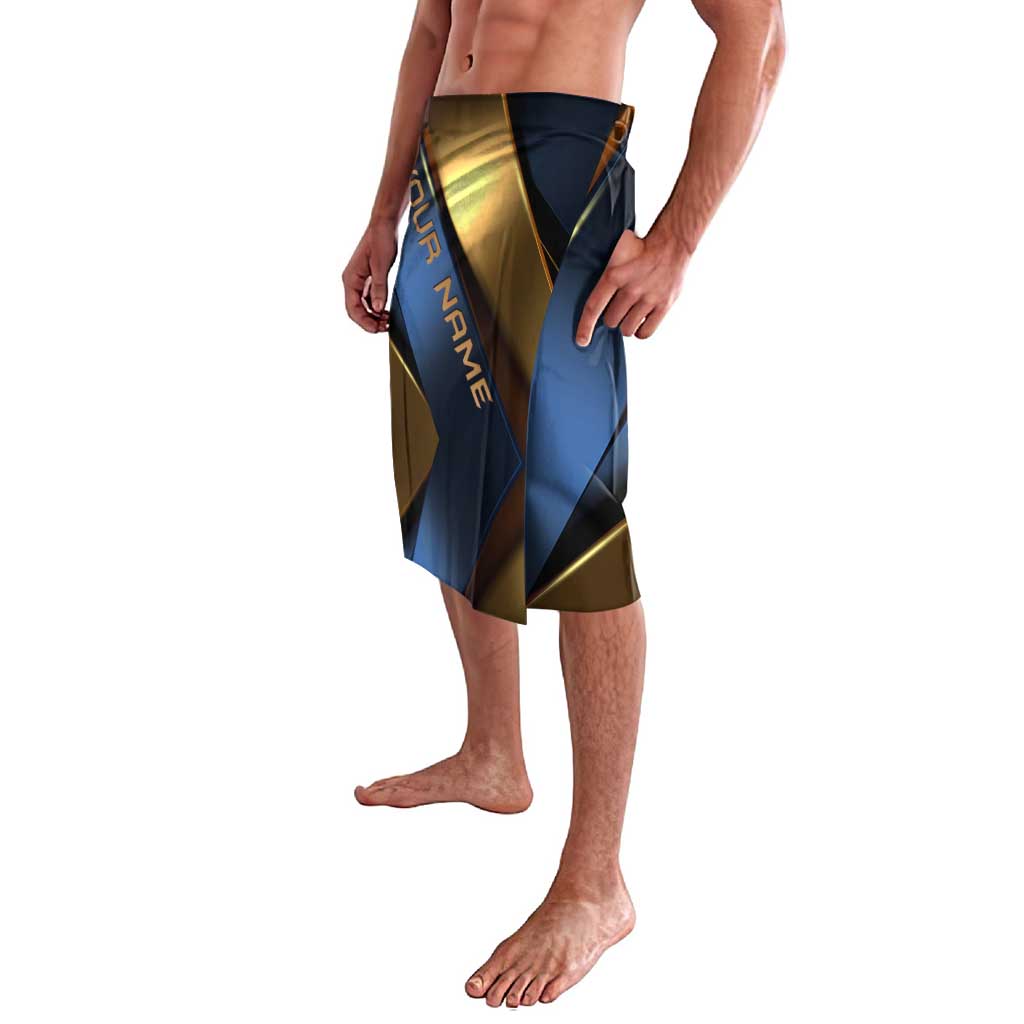 Angry Bowling Ball and Pins Lavalava with Blue and Gold Metallic Stripe Graphic Design - Wonder Print Shop