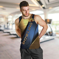 Angry Bowling Ball and Pins Men Tank Top with Blue and Gold Metallic Stripe Graphic Design - Wonder Print Shop