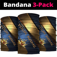 Angry Bowling Ball and Pins Neck Gaiter with Blue and Gold Metallic Stripe Graphic Design TS04