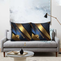 Angry Bowling Ball and Pins Pillow Cover with Blue and Gold Metallic Stripe Graphic Design - Wonder Print Shop