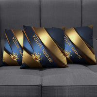 Angry Bowling Ball and Pins Pillow Cover with Blue and Gold Metallic Stripe Graphic Design - Wonder Print Shop