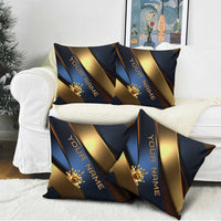 Angry Bowling Ball and Pins Pillow Cover with Blue and Gold Metallic Stripe Graphic Design - Wonder Print Shop