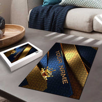 Angry Bowling Ball and Pins Puzzle with Blue and Gold Metallic Stripe Graphic Design - Wonder Print Shop