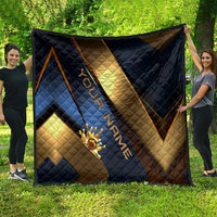 Angry Bowling Ball and Pins Quilt with Blue and Gold Metallic Stripe Graphic Design - Wonder Print Shop