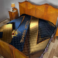 Angry Bowling Ball and Pins Quilt with Blue and Gold Metallic Stripe Graphic Design - Wonder Print Shop