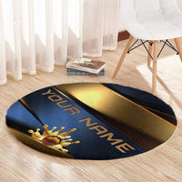 Angry Bowling Ball and Pins Round Carpet with Blue and Gold Metallic Stripe Graphic Design - Wonder Print Shop