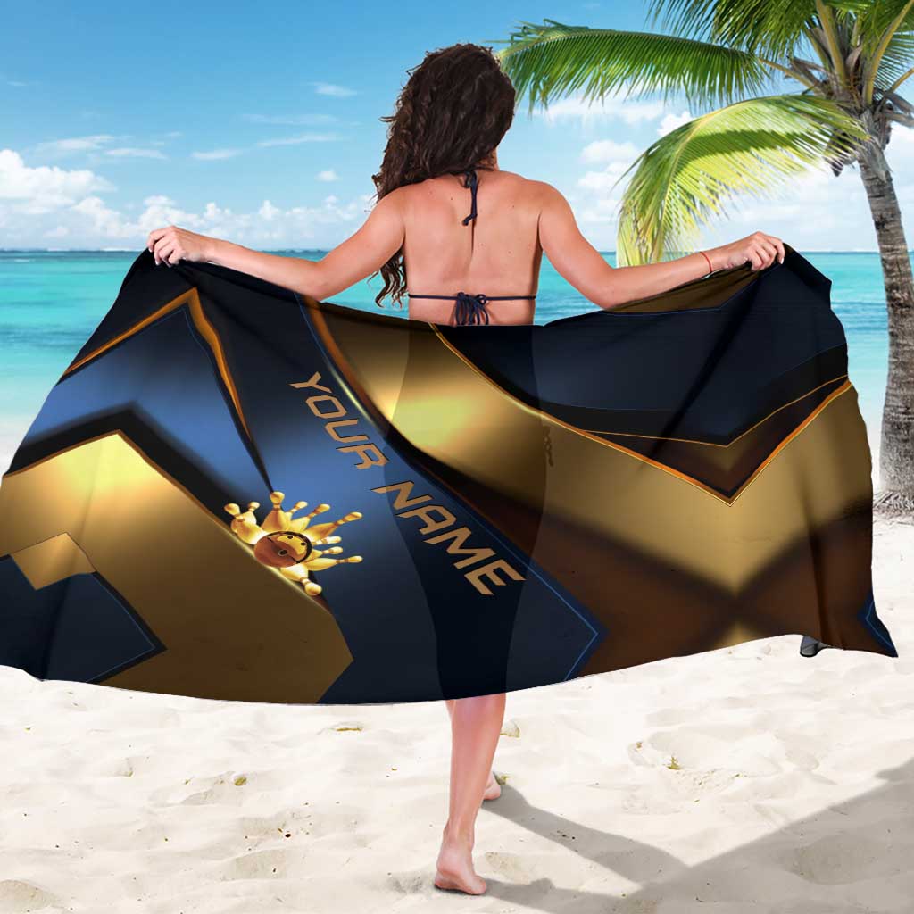 Angry Bowling Ball and Pins Sarong with Blue and Gold Metallic Stripe Graphic Design - Wonder Print Shop