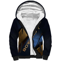 Angry Bowling Ball and Pins Sherpa Hoodie with Blue and Gold Metallic Stripe Graphic Design - Wonder Print Shop