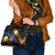 Angry Bowling Ball and Pins Shoulder Handbag with Blue and Gold Metallic Stripe Graphic Design - Wonder Print Shop