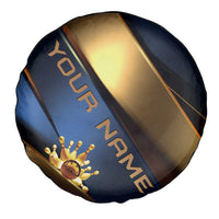 Angry Bowling Ball and Pins Spare Tire Cover with Blue and Gold Metallic Stripe Graphic Design - Wonder Print Shop