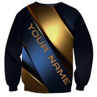 Angry Bowling Ball and Pins Sweatshirt with Blue and Gold Metallic Stripe Graphic Design - Wonder Print Shop