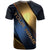 Angry Bowling Ball and Pins T Shirt with Blue and Gold Metallic Stripe Graphic Design - Wonder Print Shop