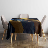 Angry Bowling Ball and Pins Tablecloth with Blue and Gold Metallic Stripe Graphic Design - Wonder Print Shop