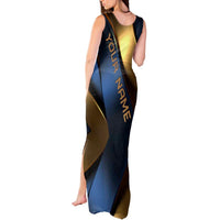 Angry Bowling Ball and Pins Tank Maxi Dress with Blue and Gold Metallic Stripe Graphic Design - Wonder Print Shop