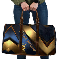 Angry Bowling Ball and Pins Travel Bag with Blue and Gold Metallic Stripe Graphic Design - Wonder Print Shop