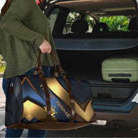 Angry Bowling Ball and Pins Travel Bag with Blue and Gold Metallic Stripe Graphic Design - Wonder Print Shop