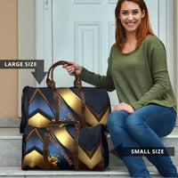 Angry Bowling Ball and Pins Travel Bag with Blue and Gold Metallic Stripe Graphic Design - Wonder Print Shop