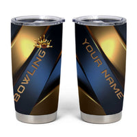 Angry Bowling Ball and Pins Tumbler Cup with Blue and Gold Metallic Stripe Graphic Design - Wonder Print Shop