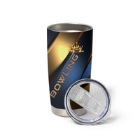Angry Bowling Ball and Pins Tumbler Cup with Blue and Gold Metallic Stripe Graphic Design - Wonder Print Shop