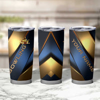 Angry Bowling Ball and Pins Tumbler Cup with Blue and Gold Metallic Stripe Graphic Design - Wonder Print Shop
