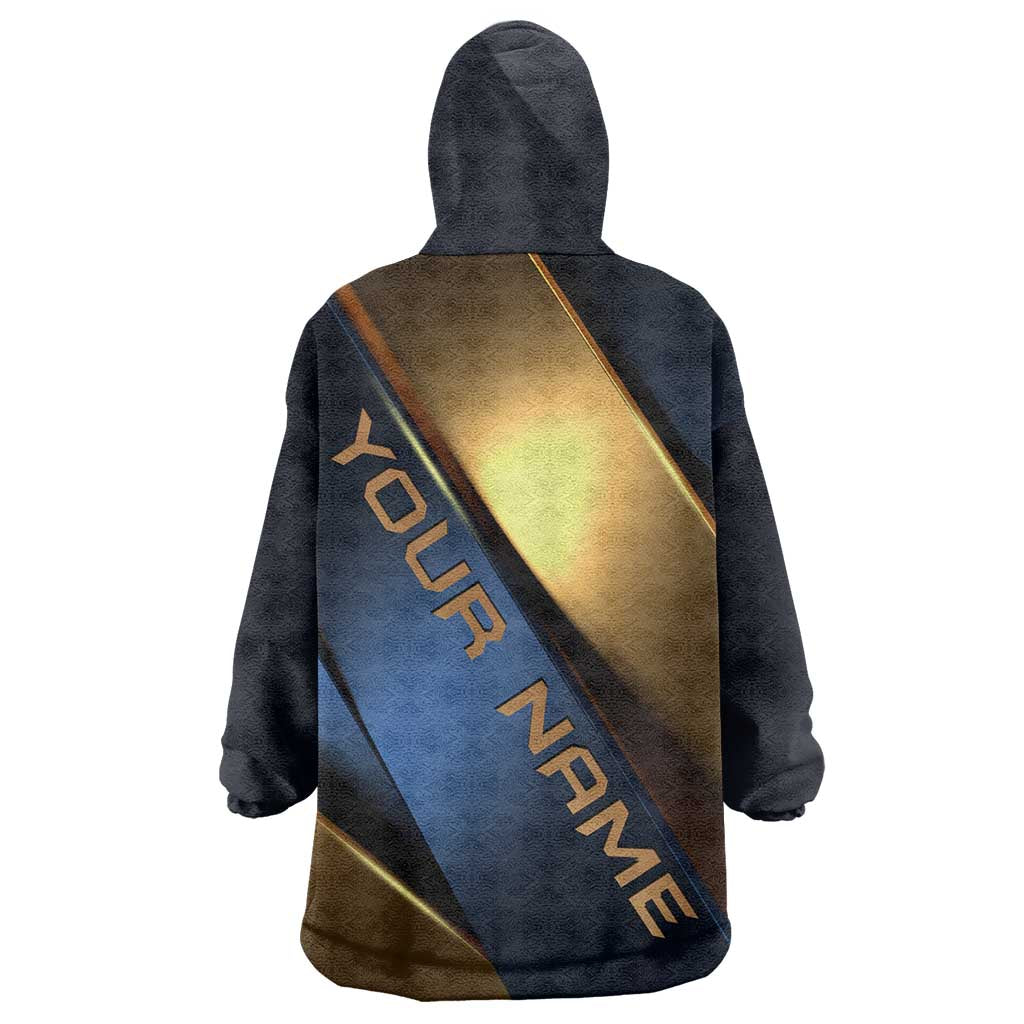 Angry Bowling Ball and Pins Wearable Blanket Hoodie with Blue and Gold Metallic Stripe Graphic Design - Wonder Print Shop