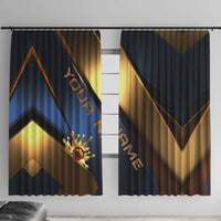 Angry Bowling Ball and Pins Window Curtain with Blue and Gold Metallic Stripe Graphic Design - Wonder Print Shop