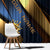 Angry Bowling Ball and Pins Window Curtain with Blue and Gold Metallic Stripe Graphic Design - Wonder Print Shop