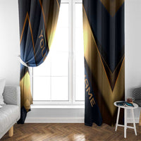 Angry Bowling Ball and Pins Window Curtain with Blue and Gold Metallic Stripe Graphic Design - Wonder Print Shop