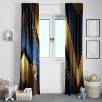 Angry Bowling Ball and Pins Window Curtain with Blue and Gold Metallic Stripe Graphic Design - Wonder Print Shop