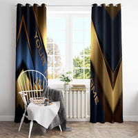 Angry Bowling Ball and Pins Window Curtain with Blue and Gold Metallic Stripe Graphic Design - Wonder Print Shop